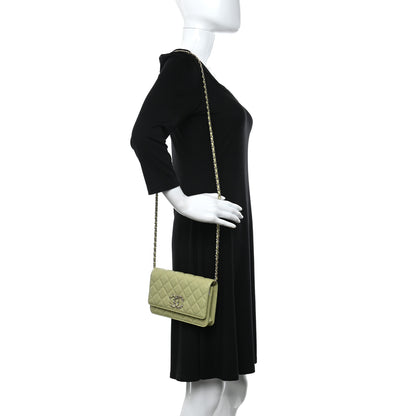 Chanel Caviar Quilted French New Wave Chain CC Wallet On Chain WOC Light Green 2 of 11