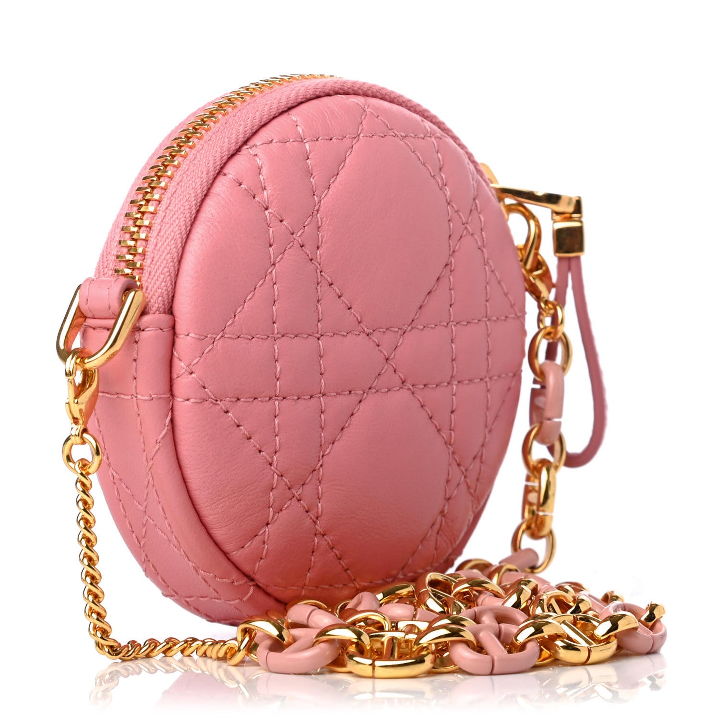 Lambskin Mini Cannage Round Caro Crossbody Pouch Peach Blossom Pink
