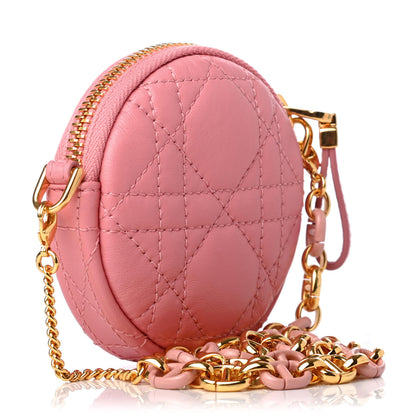Christian Dior Lambskin Mini Cannage Round Caro Crossbody Pouch Peach Blossom Pink 3 of 10