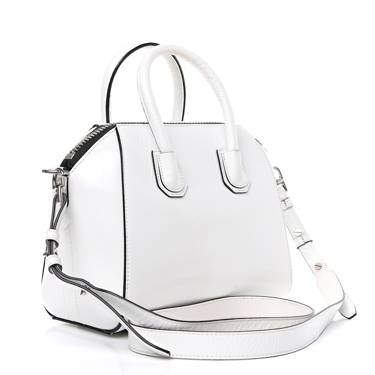 Crinkled Patent Calfskin Mini Antigona White