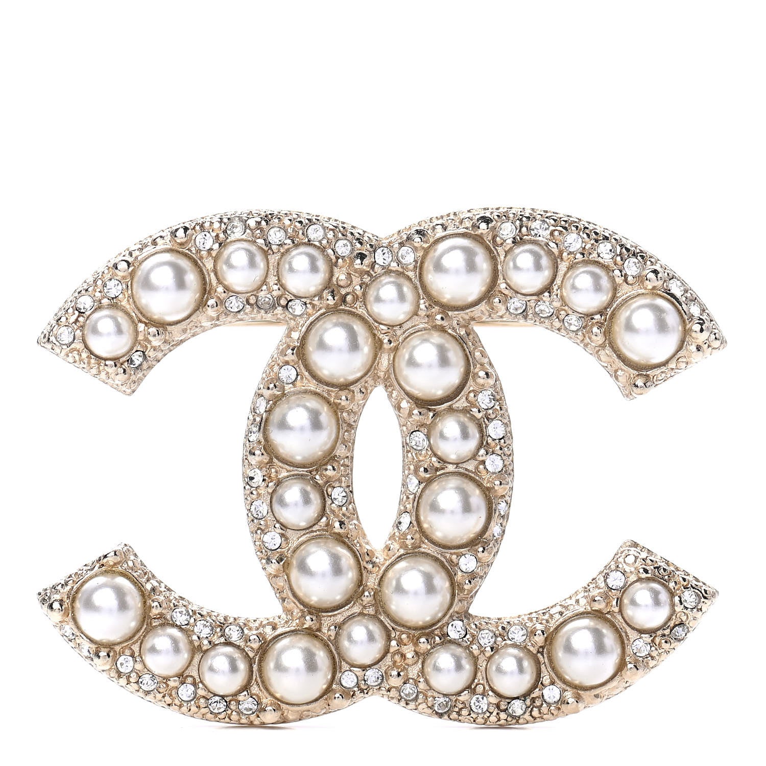 Chanel Crystal Pearl CC Brooch Gold 1 of 3