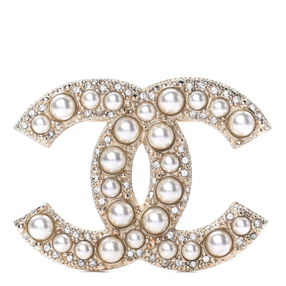 Chanel Crystal Pearl CC Brooch Gold 1 of 3