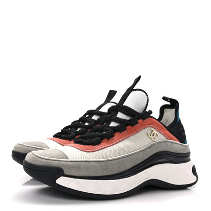 Chanel Fabric Suede CC Sneakers 37 White Light Grey Pink 3 of 10