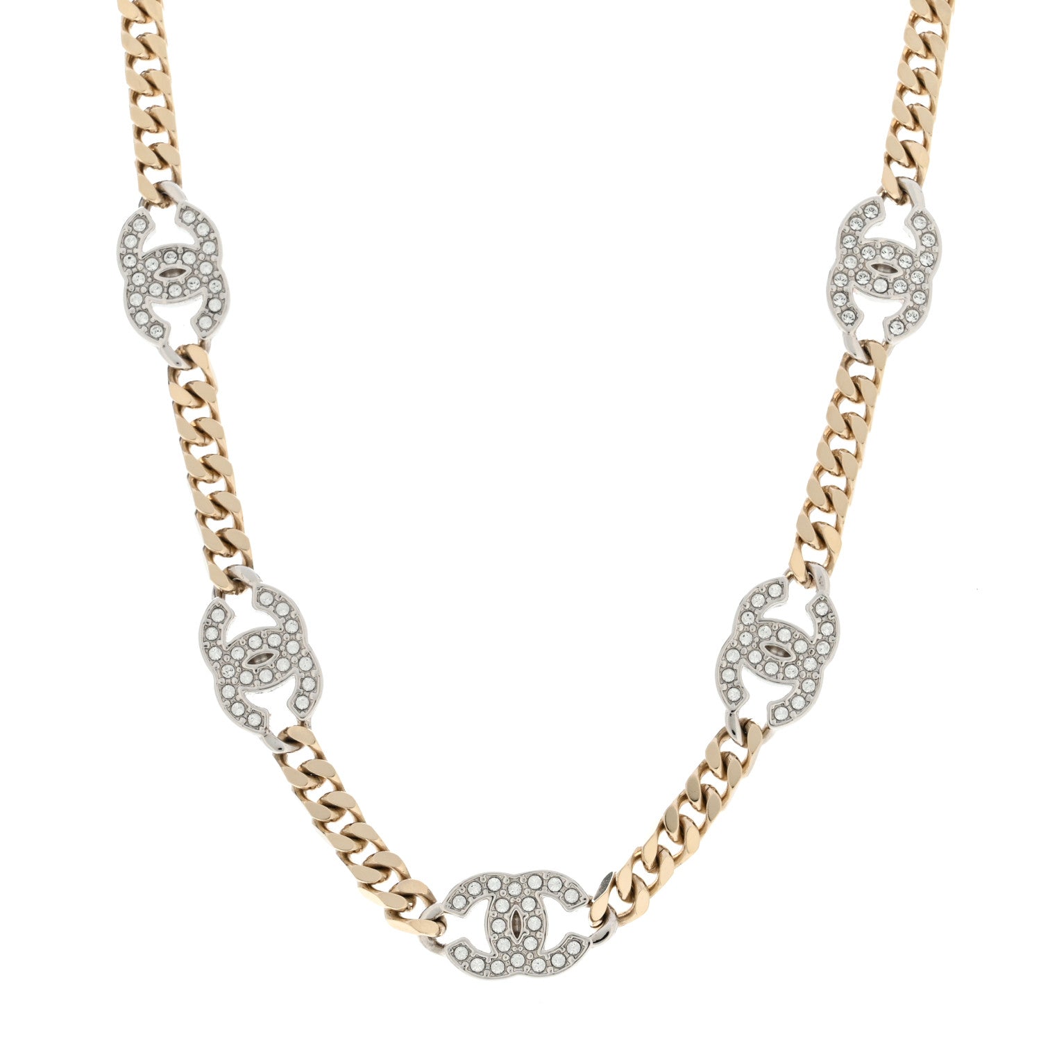 Chanel Crystal Chain CC Link Choker Gold Silver 1 of 4