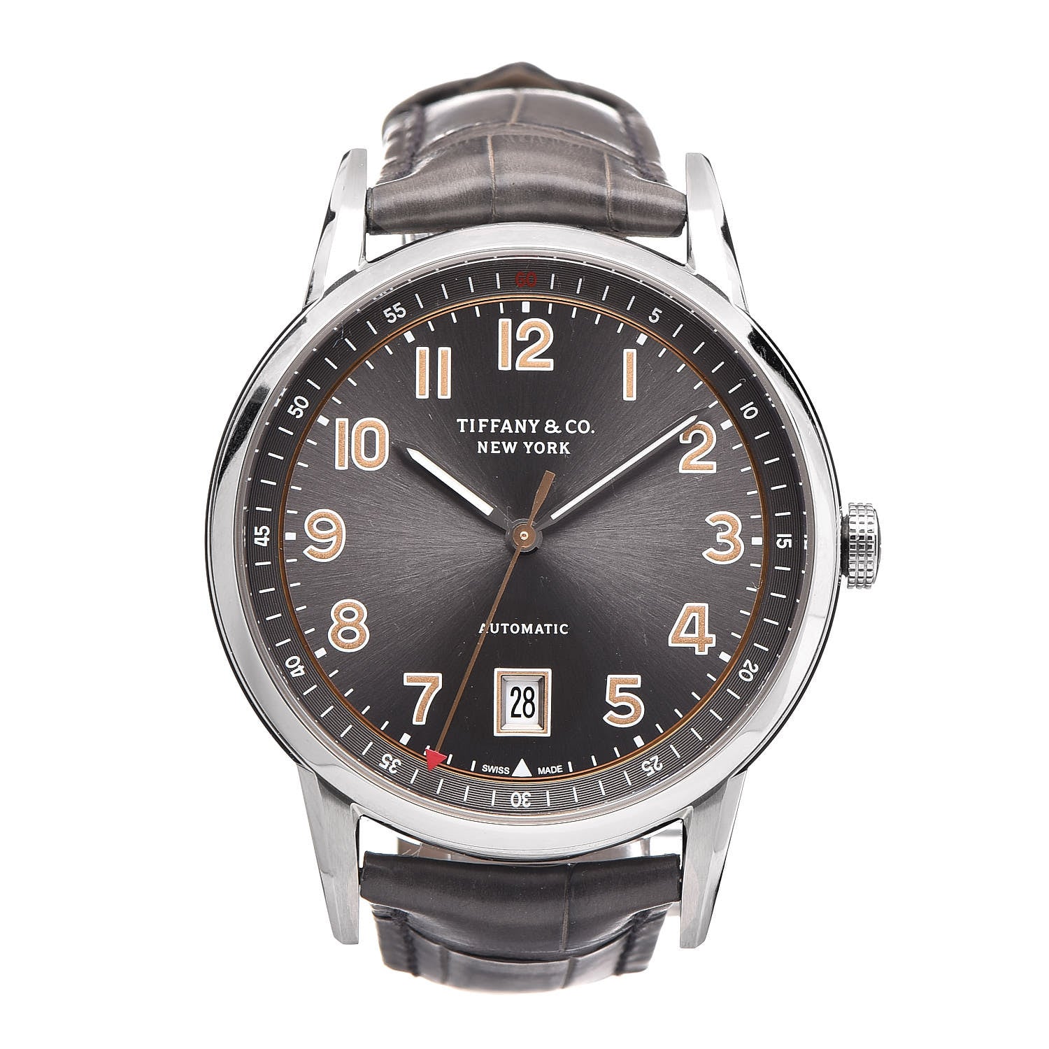 Tiffany Stainless Steel Alligator 40mm CT60 3-Hand Automatic Watch Grey 1 of 10