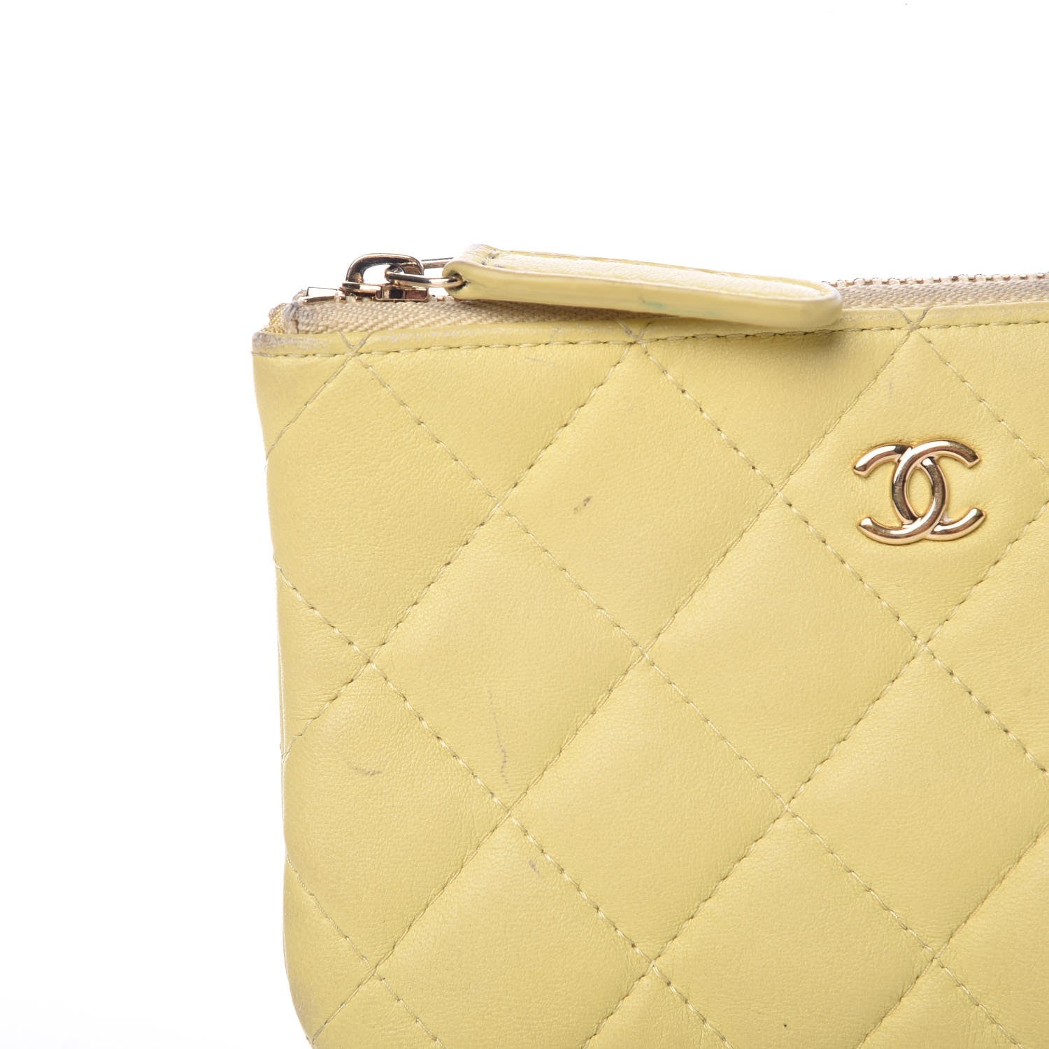 Chanel Lambskin Quilted Small Cosmetic Case Yellow 12 of 16