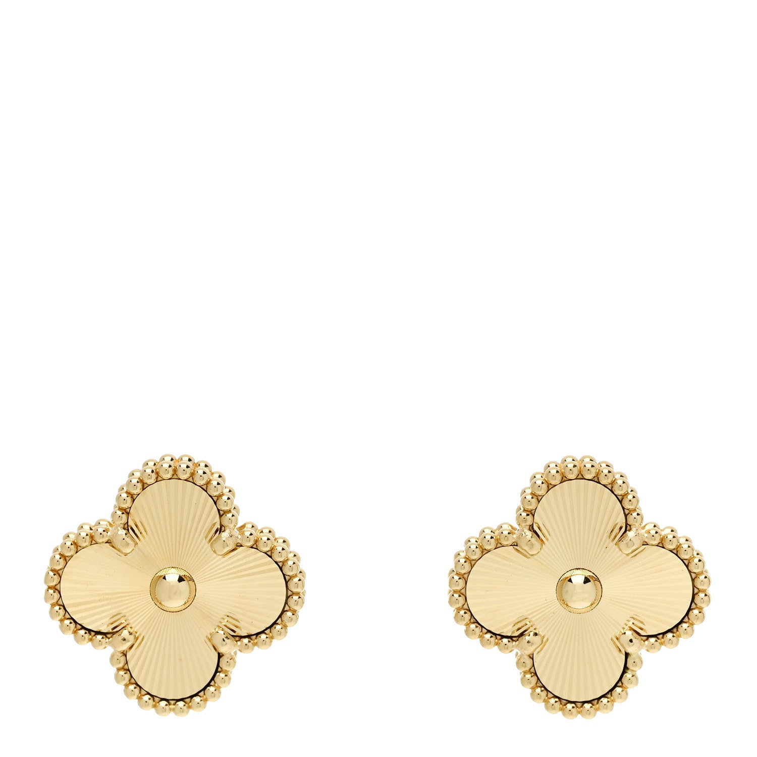 Van Cleef & Arpels 18K Yellow Gold Guilloche Vintage Alhambra Earrings 1 of 5