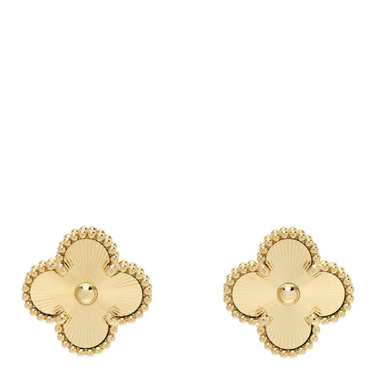 Van Cleef & Arpels 18K Yellow Gold Guilloche Vintage Alhambra Earrings 1 of 5