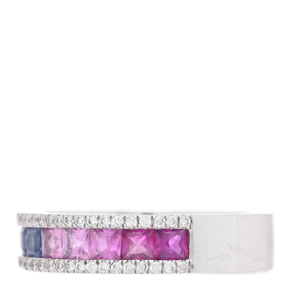 14K White Gold Diamond Blue Pink Sapphire .20ctw Band Ring 53 6.25