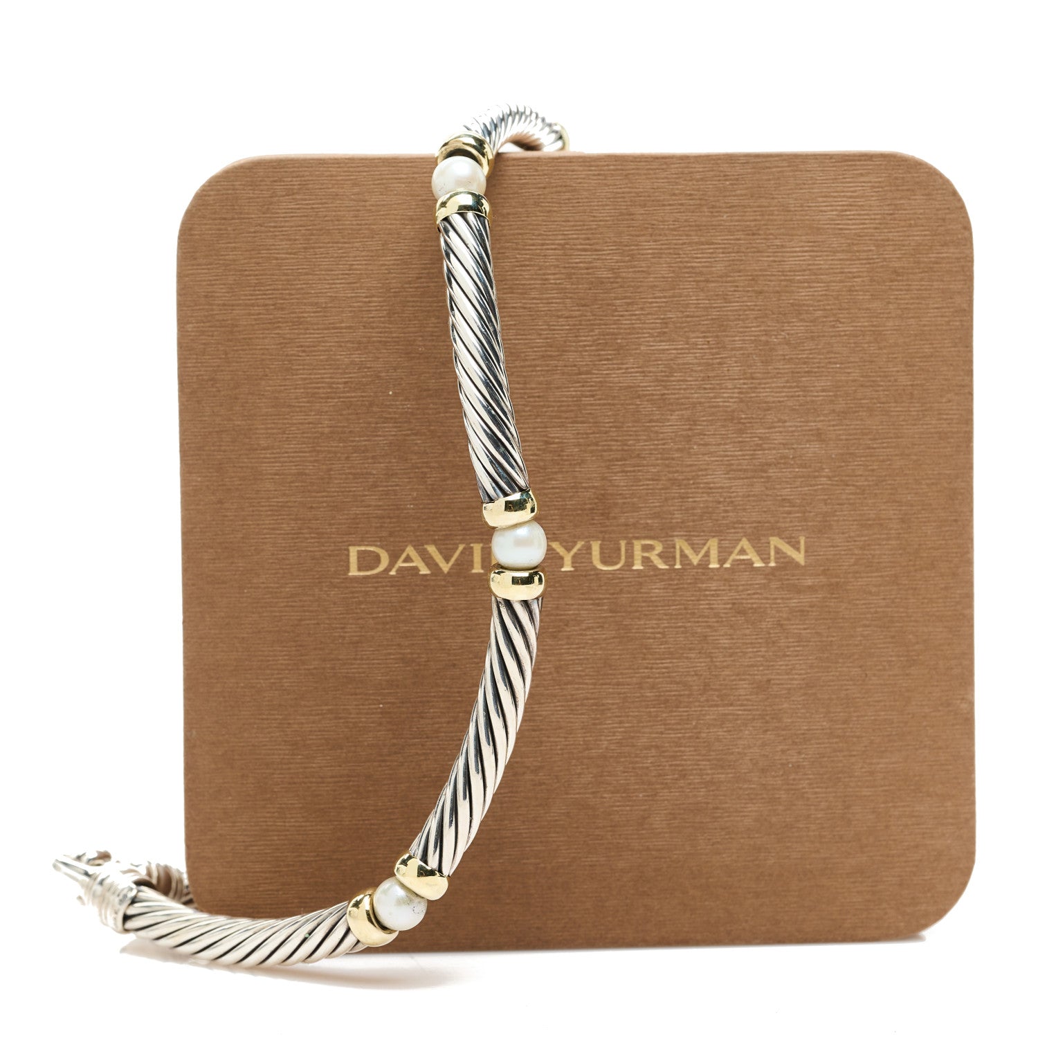David Yurman Sterling Silver 14K Yellow Gold Cultured Pearl Hampton Cable Choker Necklace 6 of 6