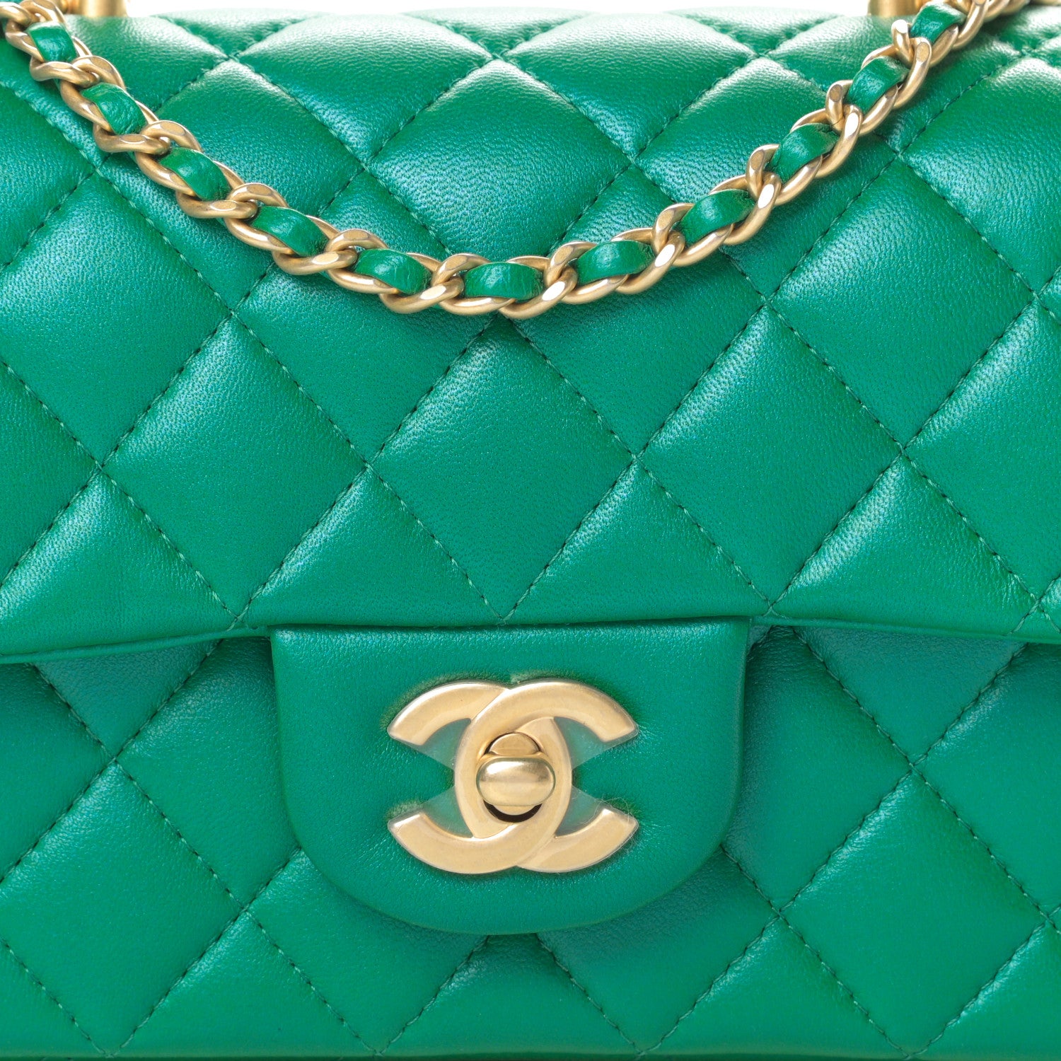 Chanel Iridescent Lambskin Quilted Mini Top Handle Rectangular Flap Green 8 of 11