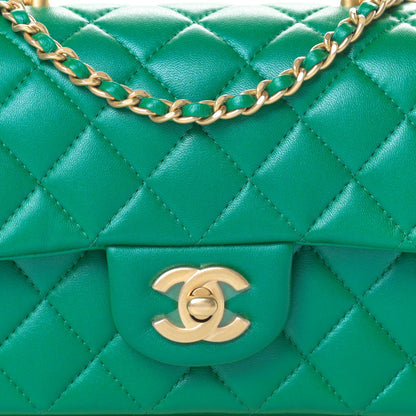 Chanel Iridescent Lambskin Quilted Mini Top Handle Rectangular Flap Green 8 of 11