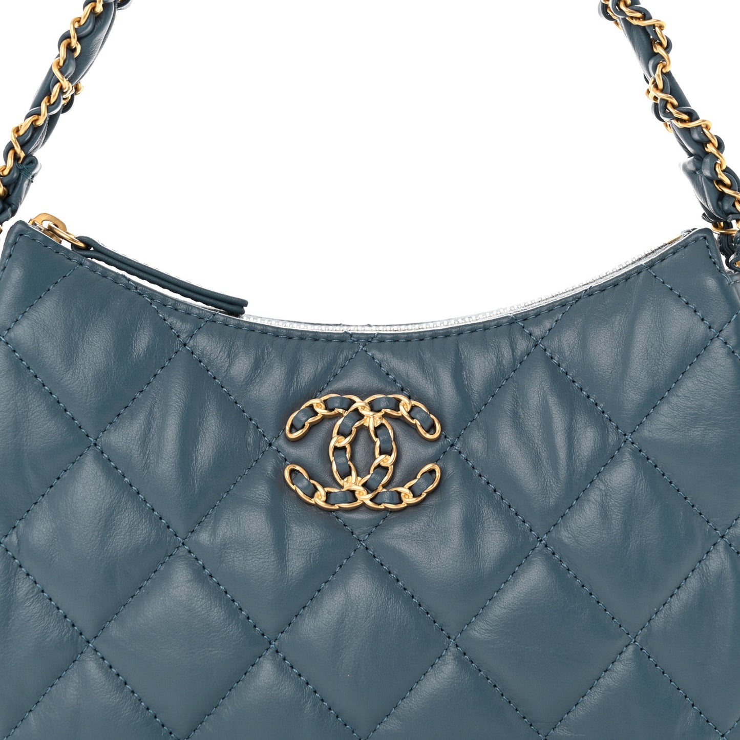 Crumpled Calfskin Quilted Braided CC Hobo Blue