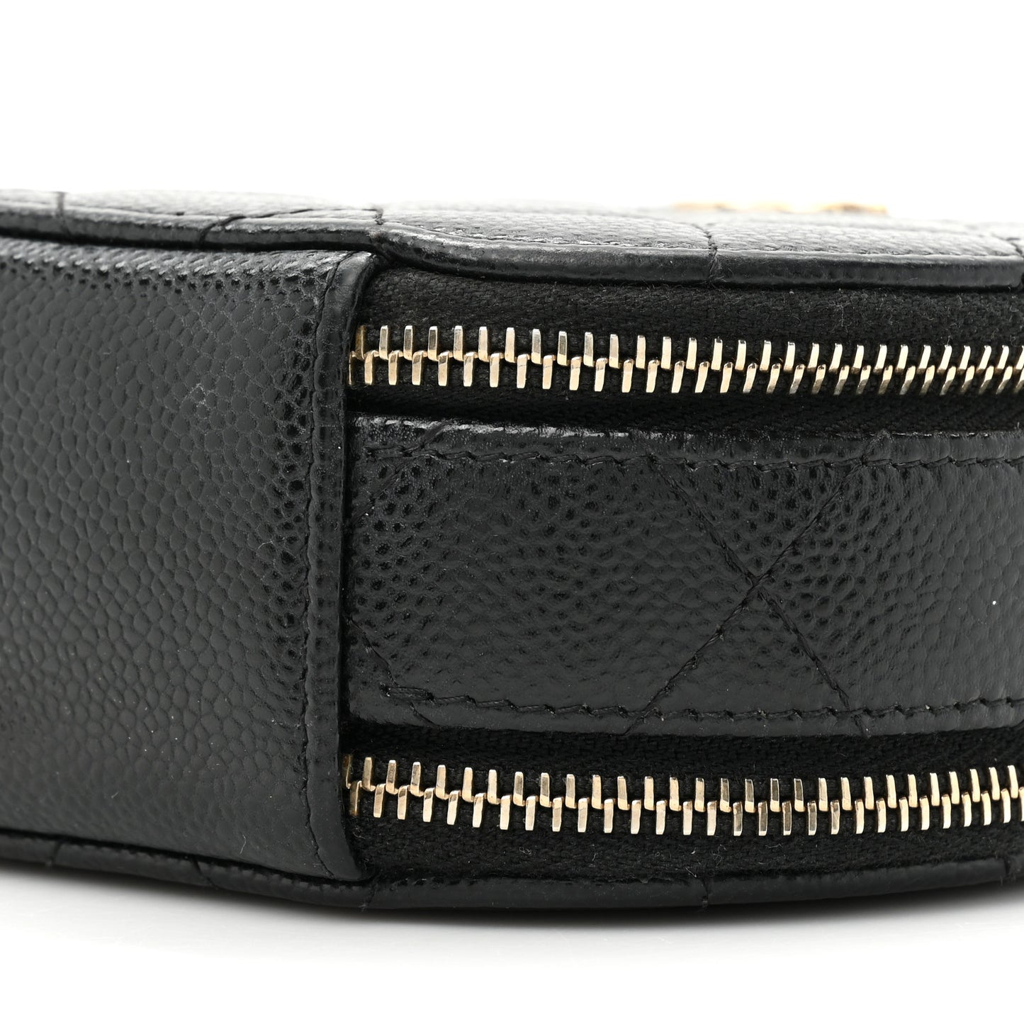 Caviar Quilted Round Handle With Care Vanity With Chain Black