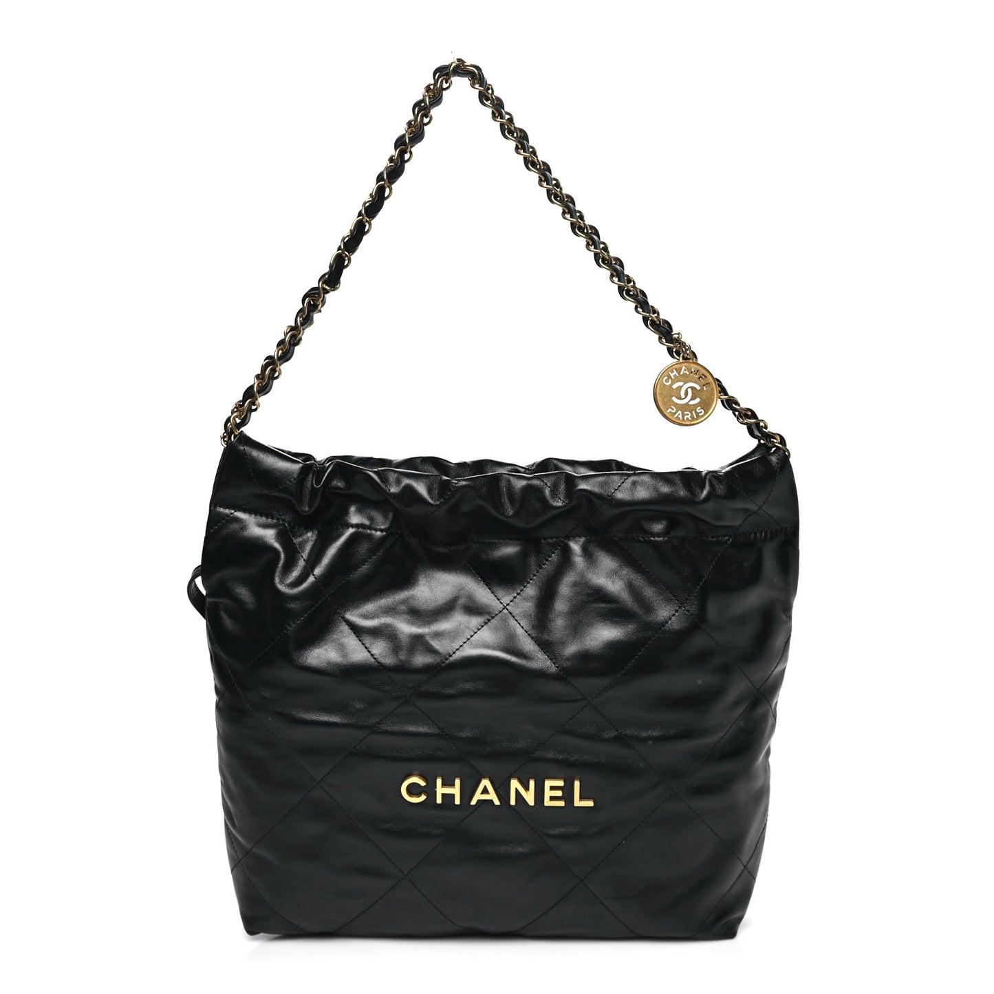 Shiny Calfskin Quilted Small Chanel 22 Black
