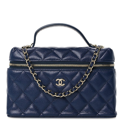 Chanel Caviar Quilted Top Handle Slim Vanity With Chain Navy 1 of 11
