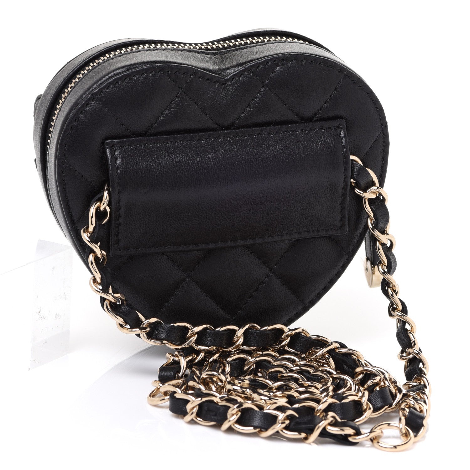 Chanel Lambskin Quilted CC In Love Heart Waist Belt Bag With Chain Black 5 of 17