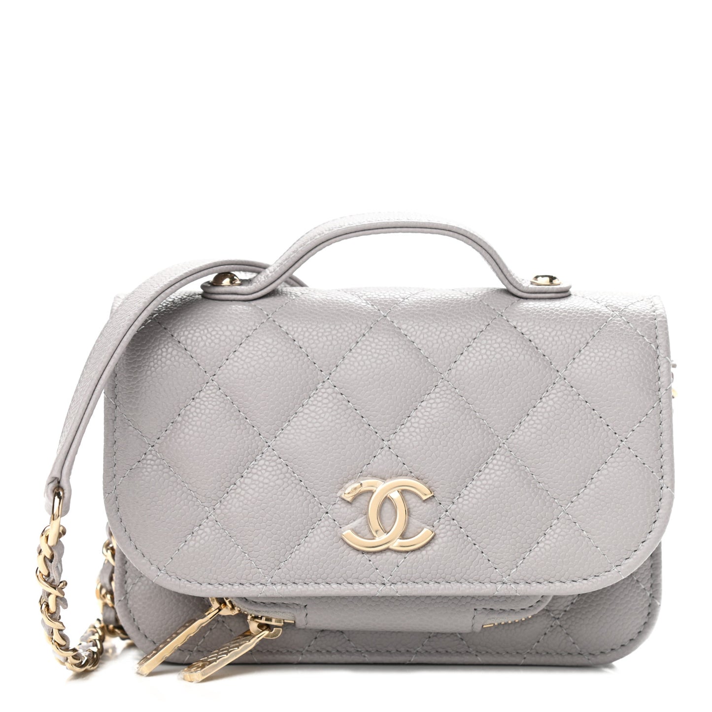 Caviar Quilted Mini Business Affinity Flap Grey