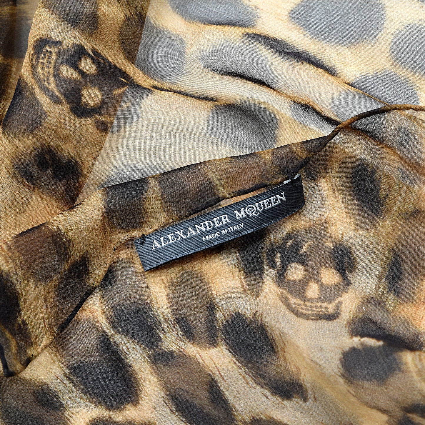 Silk Chiffon Leopard Skull Scarf Brown