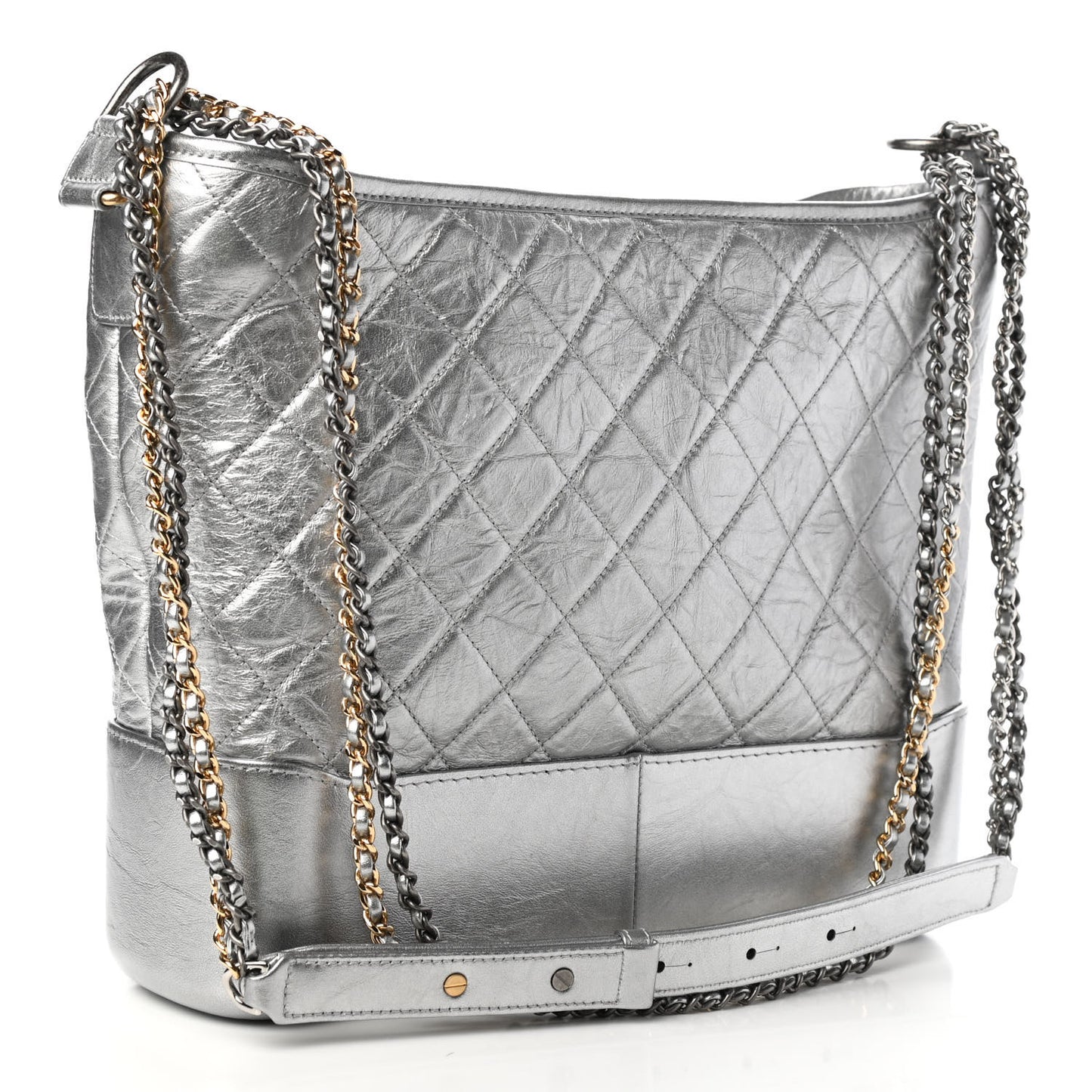 Metallic Lambskin Calfskin Quilted Large Gabrielle Hobo Silver