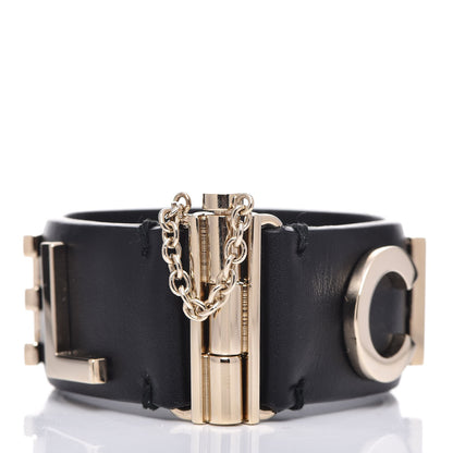 Chanel Calfskin Logo Cuff Bracelet M Black Gold 3 of 9