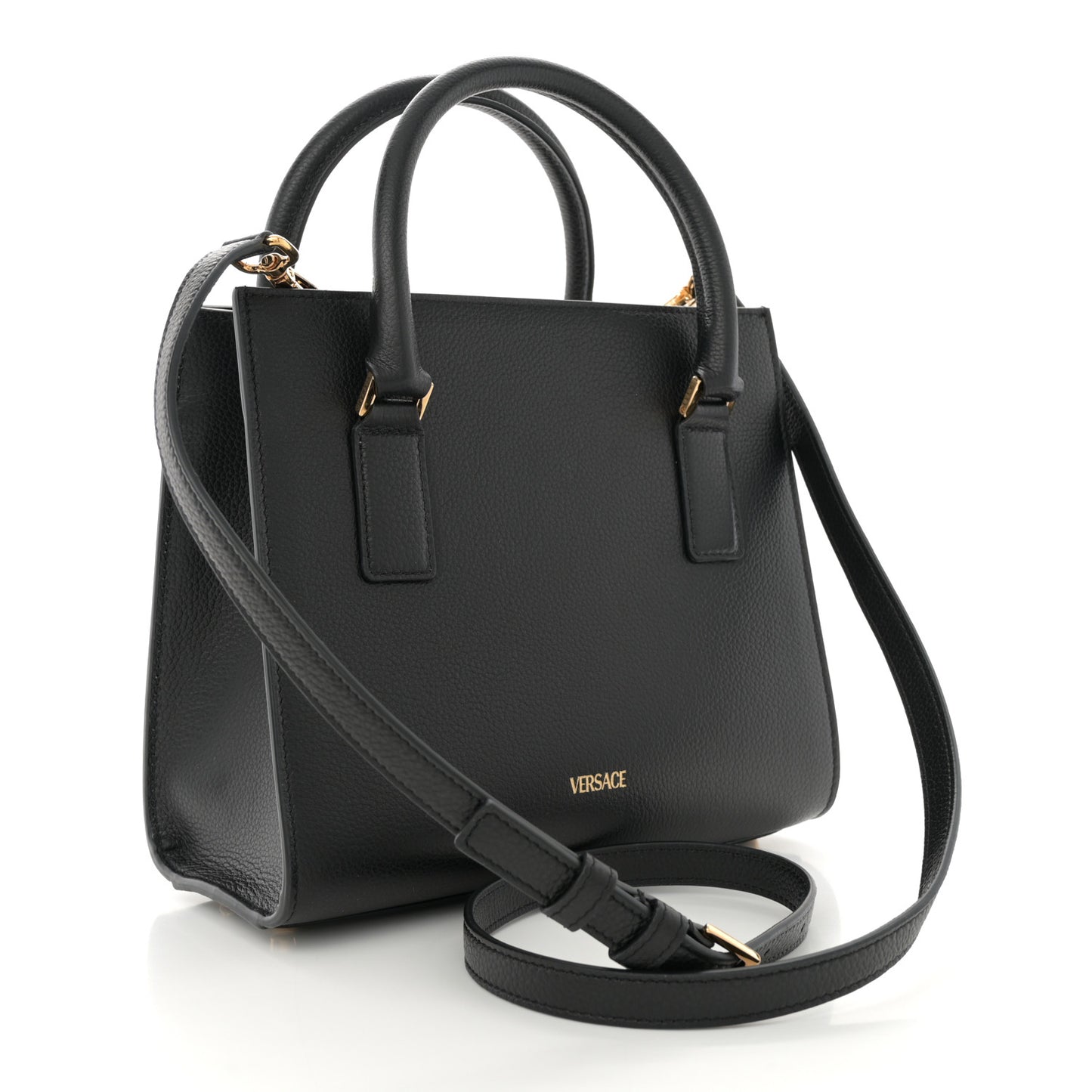 Grainy Calfskin Snakeskin Embossed Virtus Top Handle Tote Black