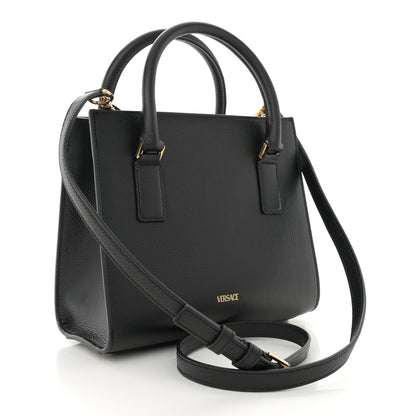 Versace Grainy Calfskin Snakeskin Embossed Virtus Top Handle Tote Black 3 of 10