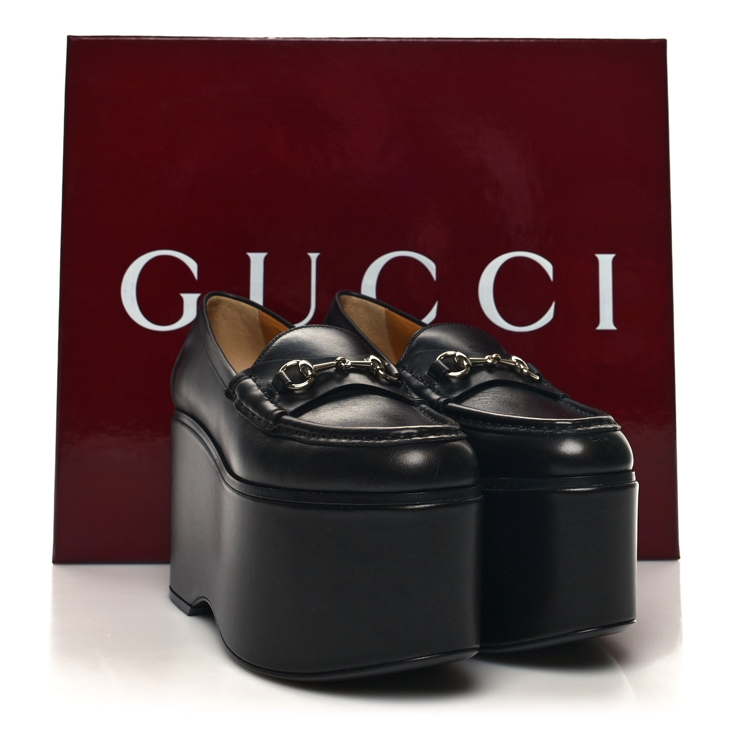 Ancora Calfskin Womens Horsebit Platform Loafers 35 Black