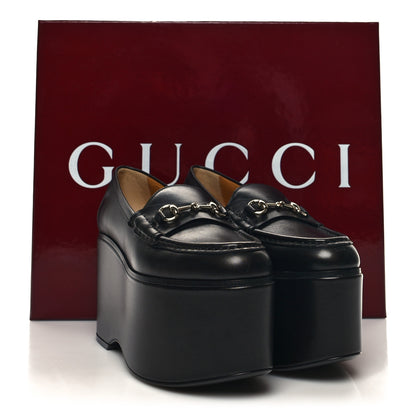 Gucci Ancora Calfskin Womens Horsebit Platform Loafers 35 Black 9 of 9