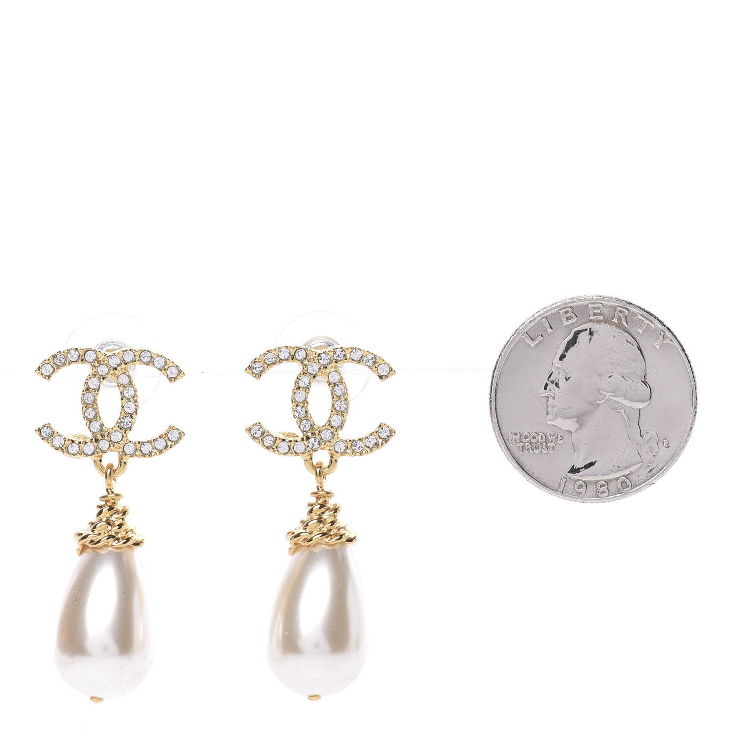 Chanel Crystal Pearl CC Braided Drop Earrings Gold 2 of 5