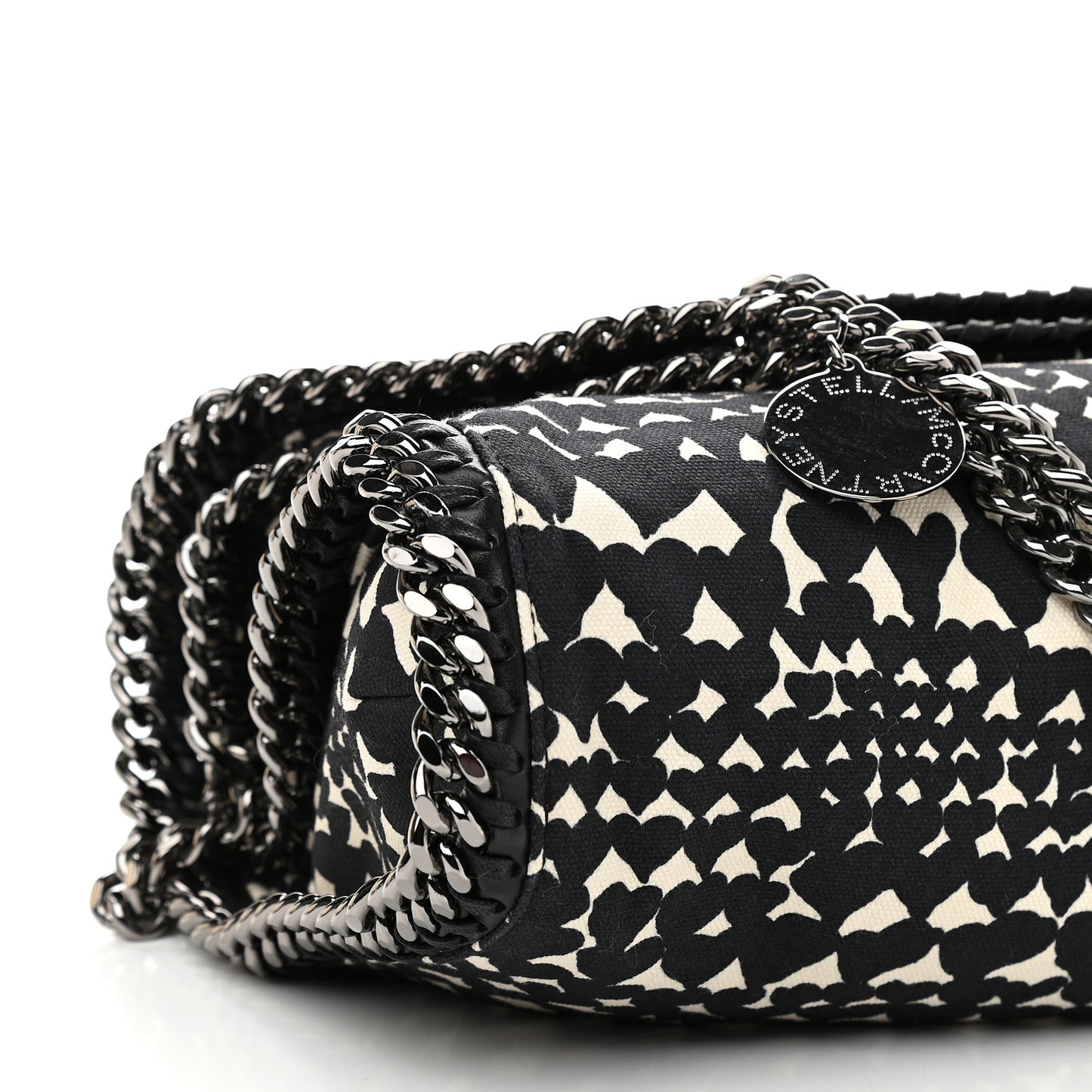 Cotton Canvas Hearts Falabella Fold Over Tote Black White