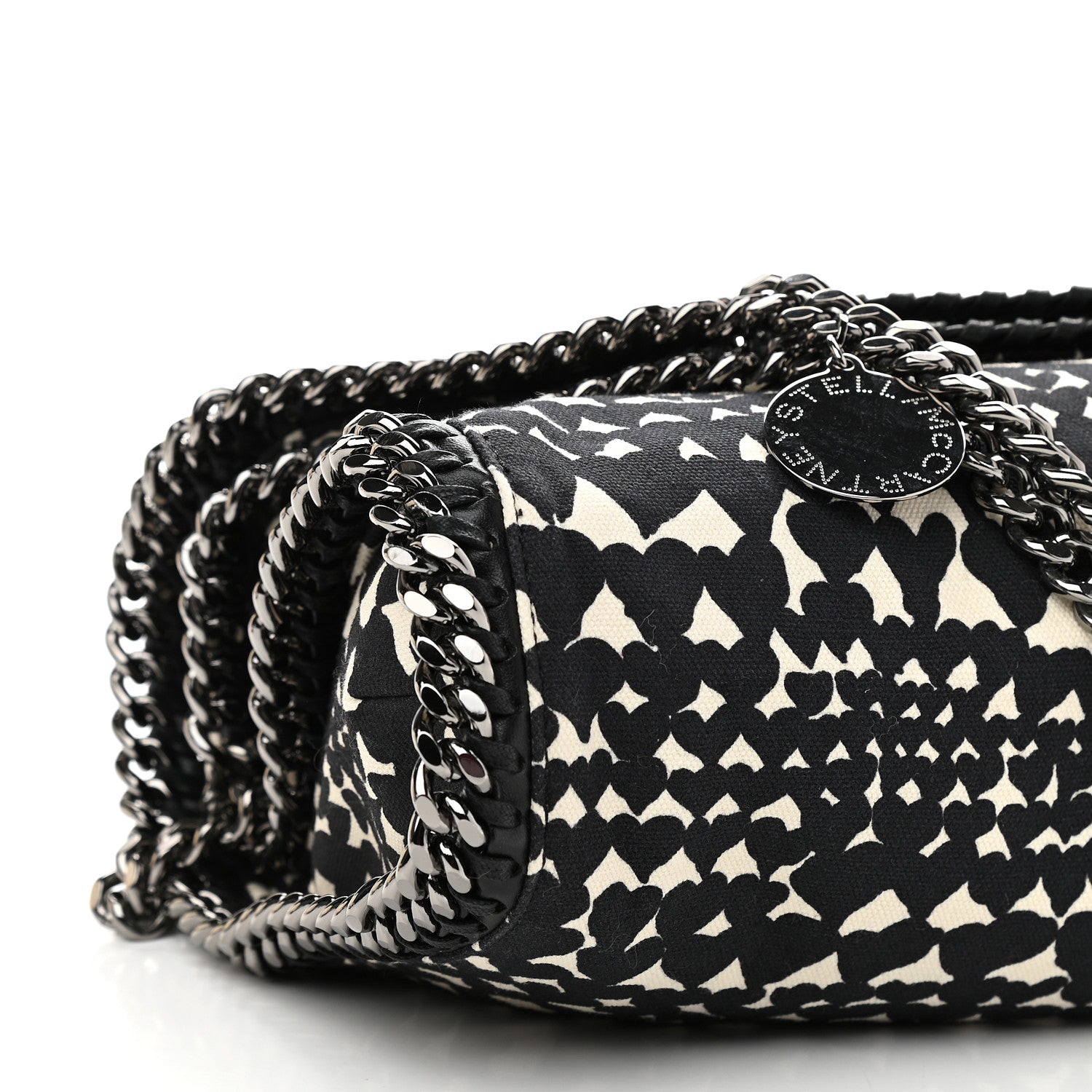 Stella McCartney Cotton Canvas Hearts Falabella Fold Over Tote Black White 8 of 9