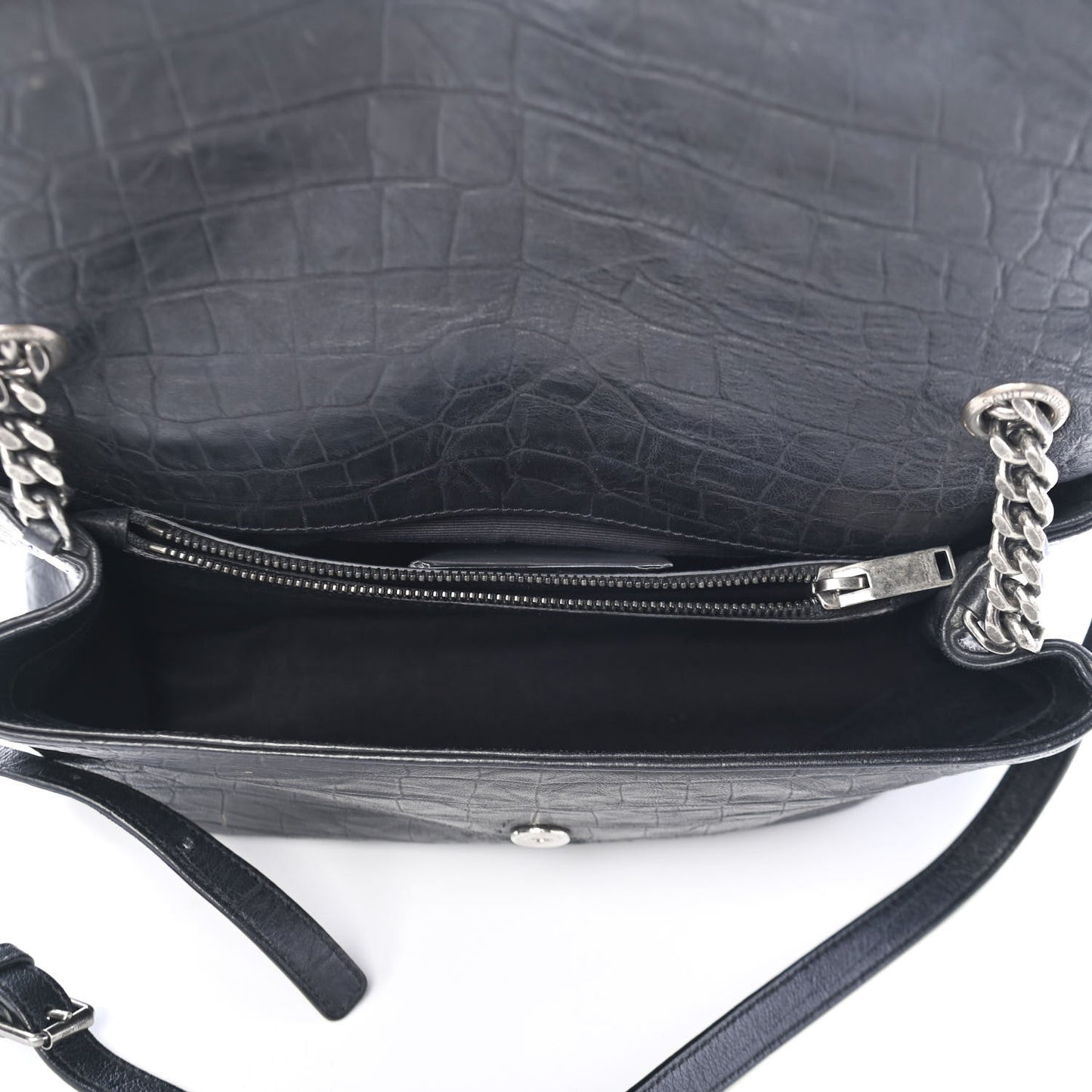 Calfskin Crocodile Embossed Medium West Hollywood Monogram Fold-Over Black