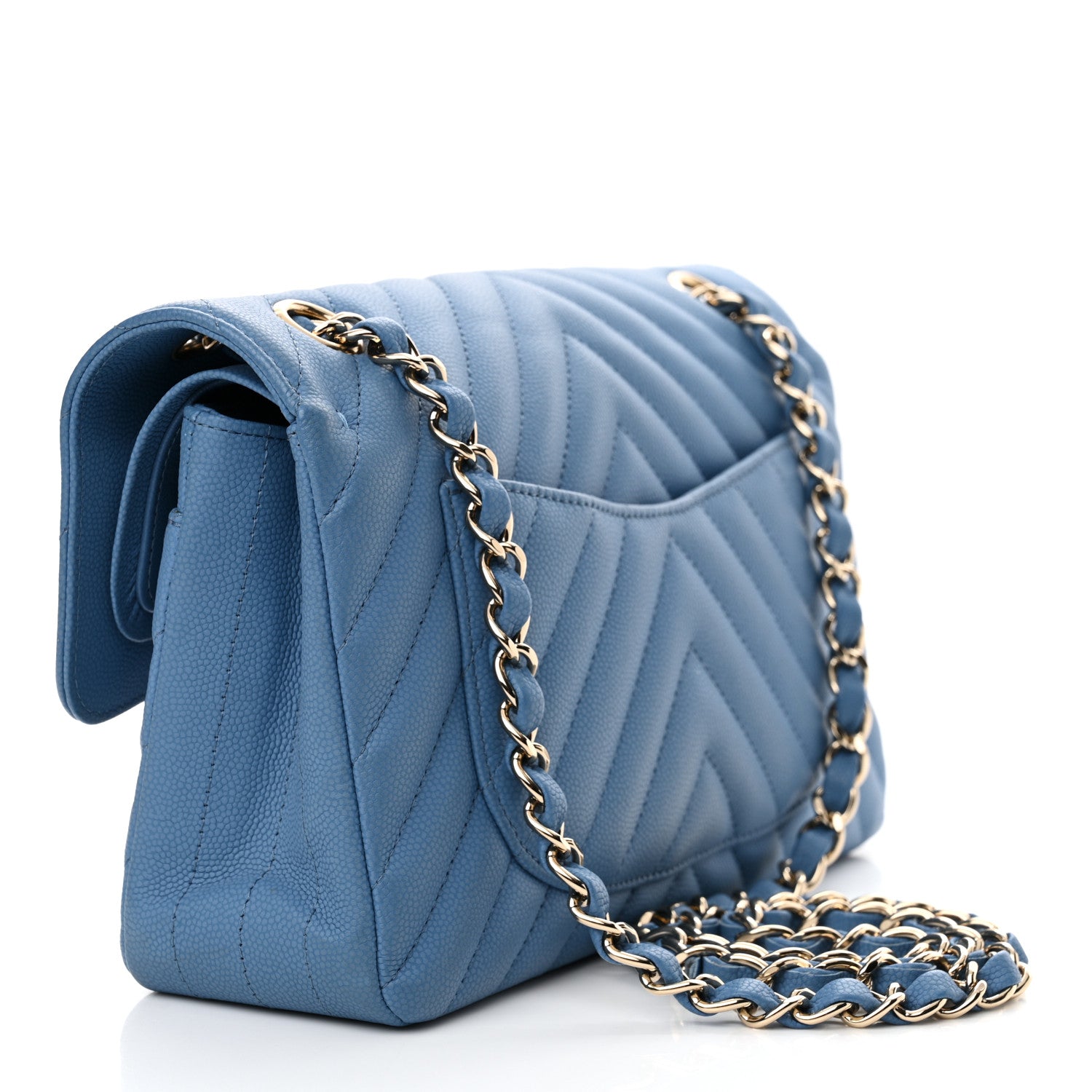 Chanel Caviar Flat Chevron Quilted Small Double Flap Blue 3 of 10