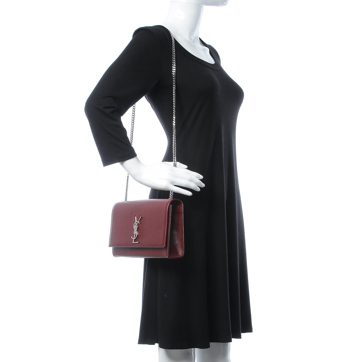 Saint Laurent Grain De Poudre Medium Monogram Kate Satchel Dark Red 2 of 7