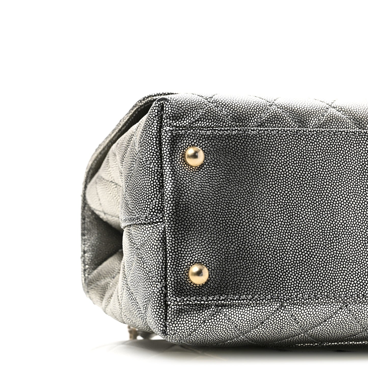 Metallic Caviar Quilted Small Coco Handle Flap Silver