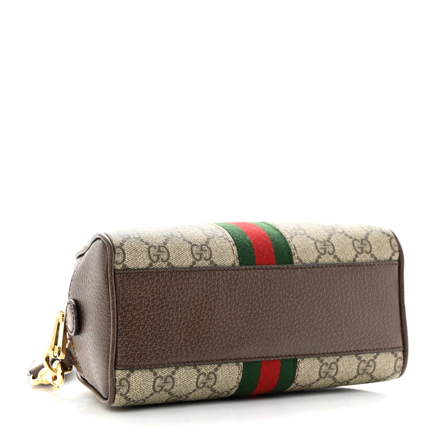 GG Supreme Monogram Textured Dollar Calfskin Web Mini Ophidia Top Handle Bowler Bag Beige Ebony New Acero