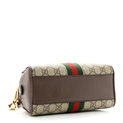 Gucci GG Supreme Monogram Textured Dollar Calfskin Web Mini Ophidia Top Handle Bowler Bag Beige Ebony New Acero 4 of 10
