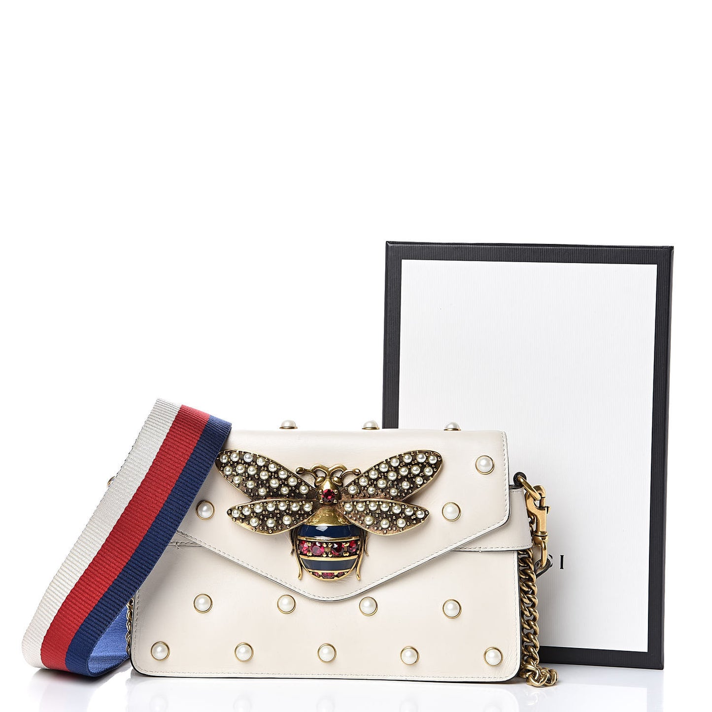 Nappa Pearl Studded Mini Queen Margaret Broadway Shoulder Bag Mystic White