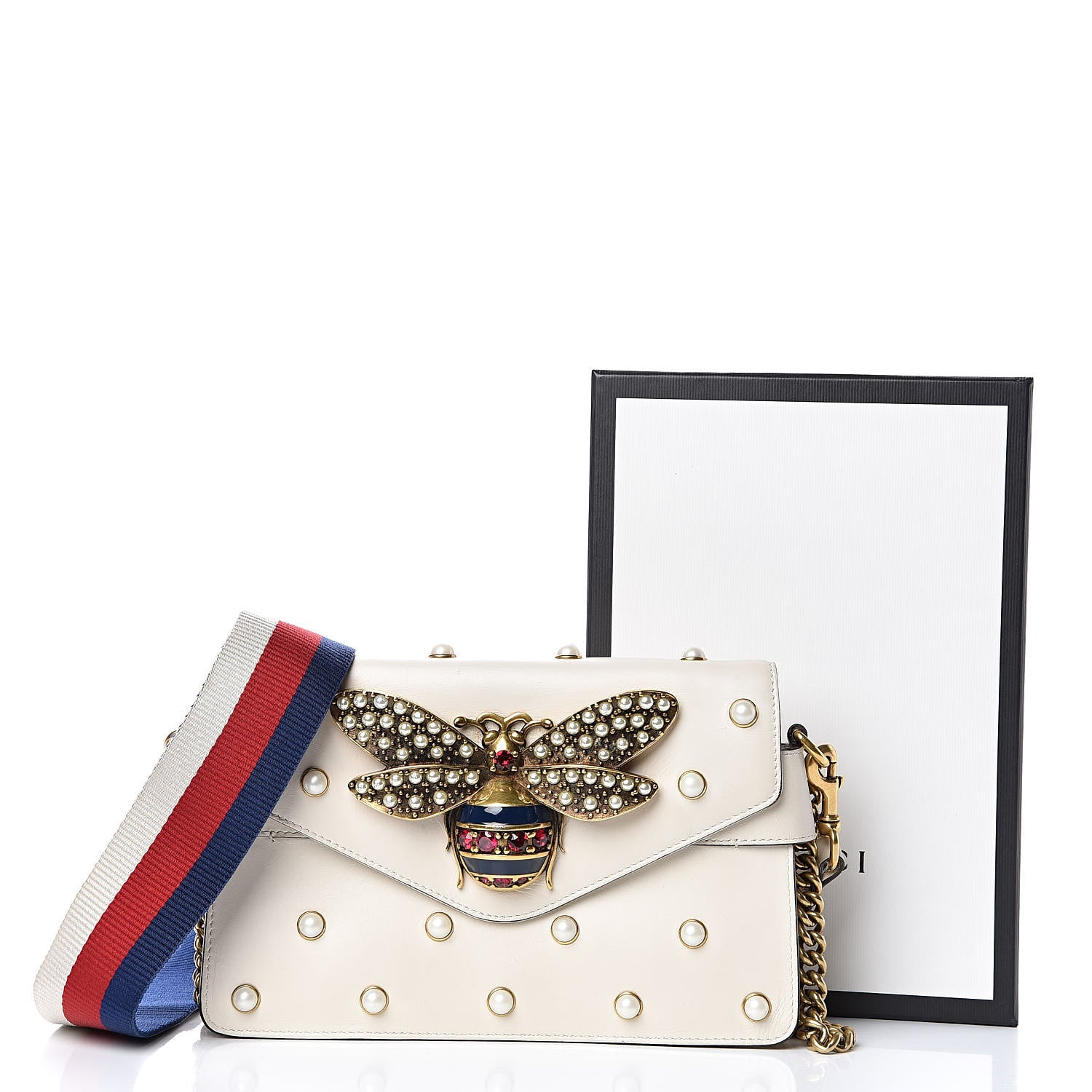 Gucci Nappa Pearl Studded Mini Queen Margaret Broadway Shoulder Bag Mystic White 15 of 15