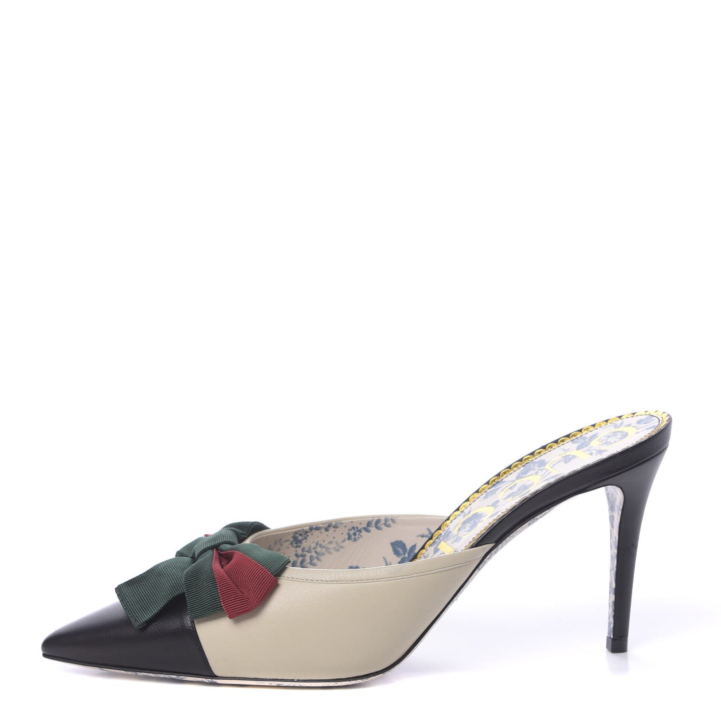 Malaga Kid Web Bow Mid Heel Mules 41.5 Black Vintage White
