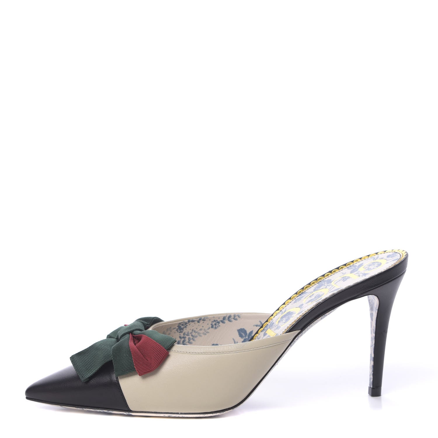 Gucci Malaga Kid Web Bow Mid Heel Mules 41.5 Black Vintage White 1 of 10
