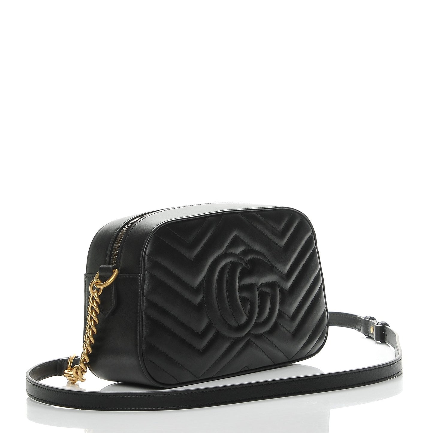Calfskin Matelasse Animal Studs Small GG Marmont Chain Shoulder Bag Black