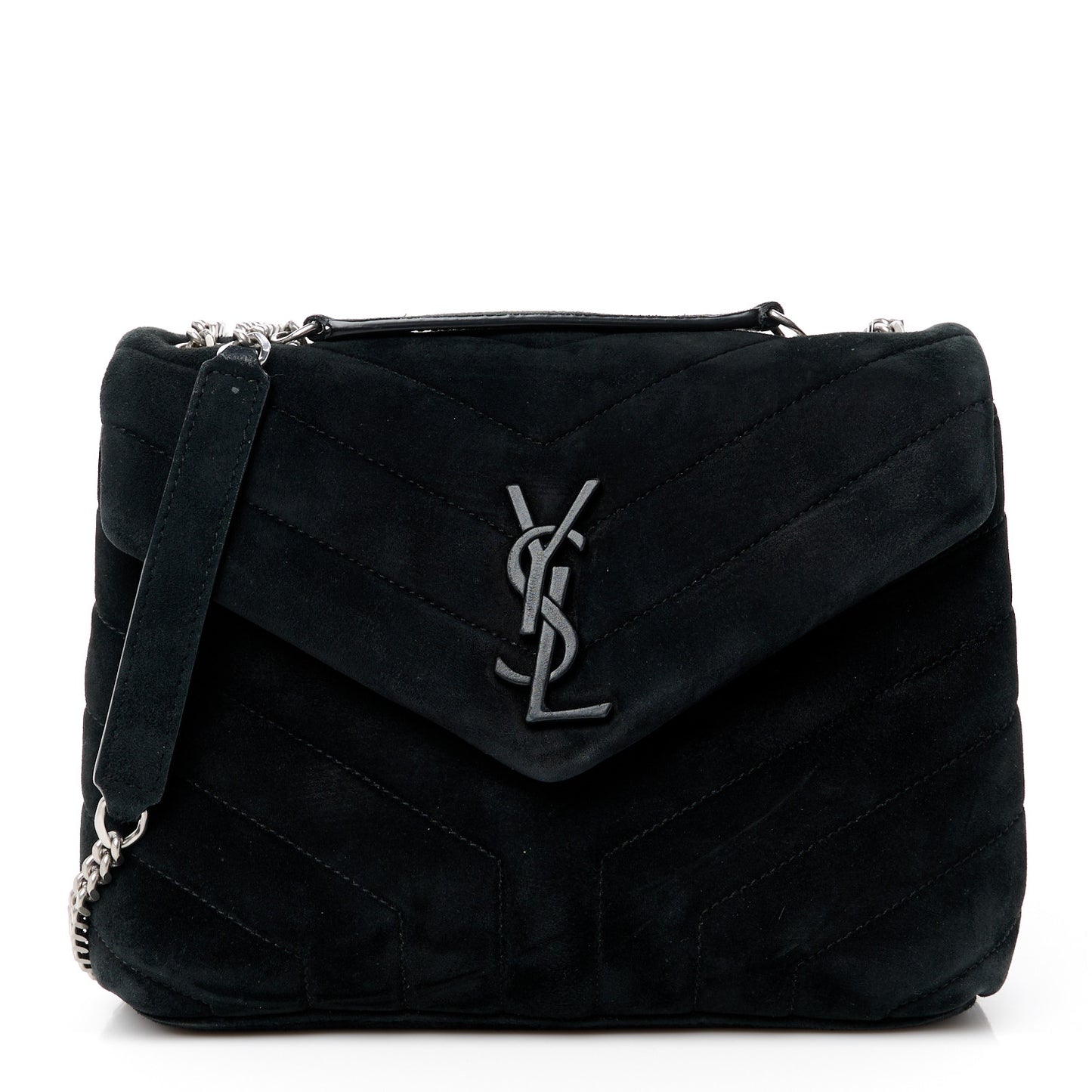 Suede Calfskin Y Quilted Monogram Small Loulou Chain Satchel Black