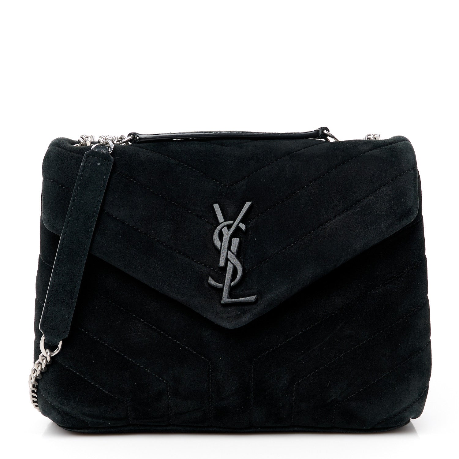 Saint Laurent Suede Calfskin Y Quilted Monogram Small Loulou Chain Satchel Black 1 of 11