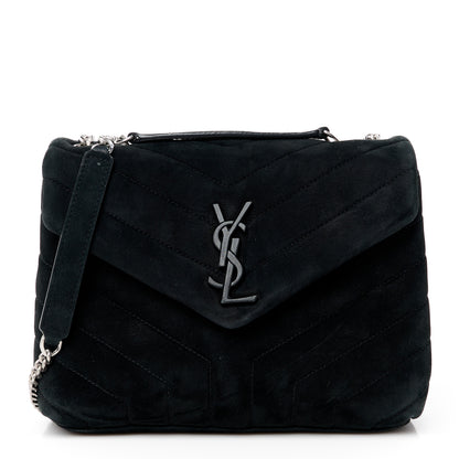 Saint Laurent Suede Calfskin Y Quilted Monogram Small Loulou Chain Satchel Black 1 of 11