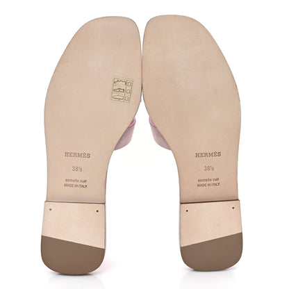 Hermes Suede Goatskin Oran Sandals 38.5 Rose Porcelaine 5 of 9