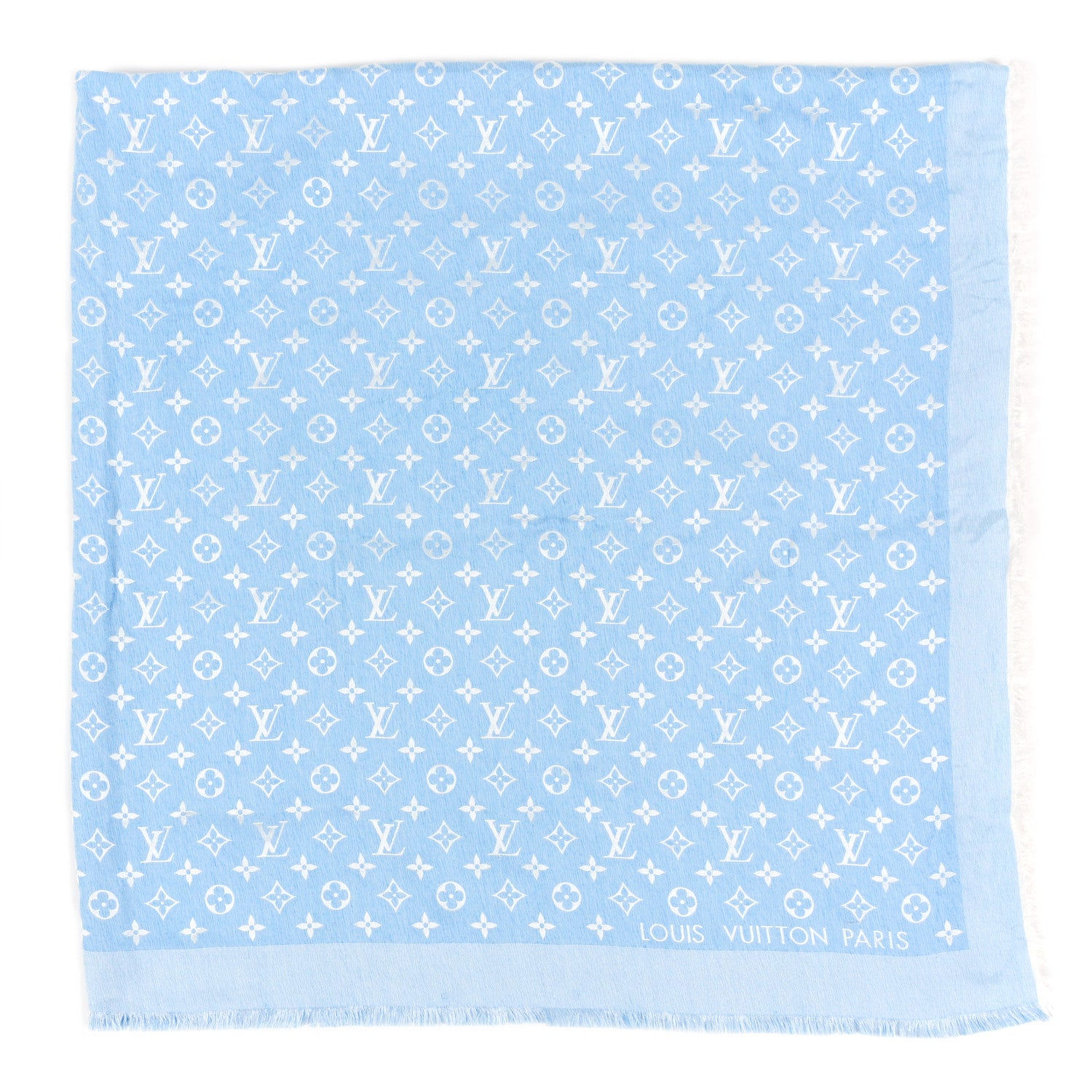 Louis Vuitton Silk Wool Monogram Denim T-Shirting Shawl Light Blue 1 of 4