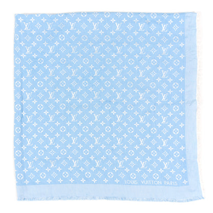Louis Vuitton Silk Wool Monogram Denim T-Shirting Shawl Light Blue 1 of 4