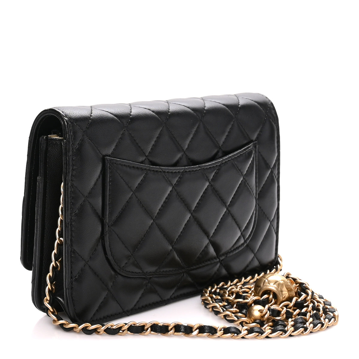 Chanel Lambskin Quilted CC Pearl Crush Wallet on Chain WOC Black 2 of 10